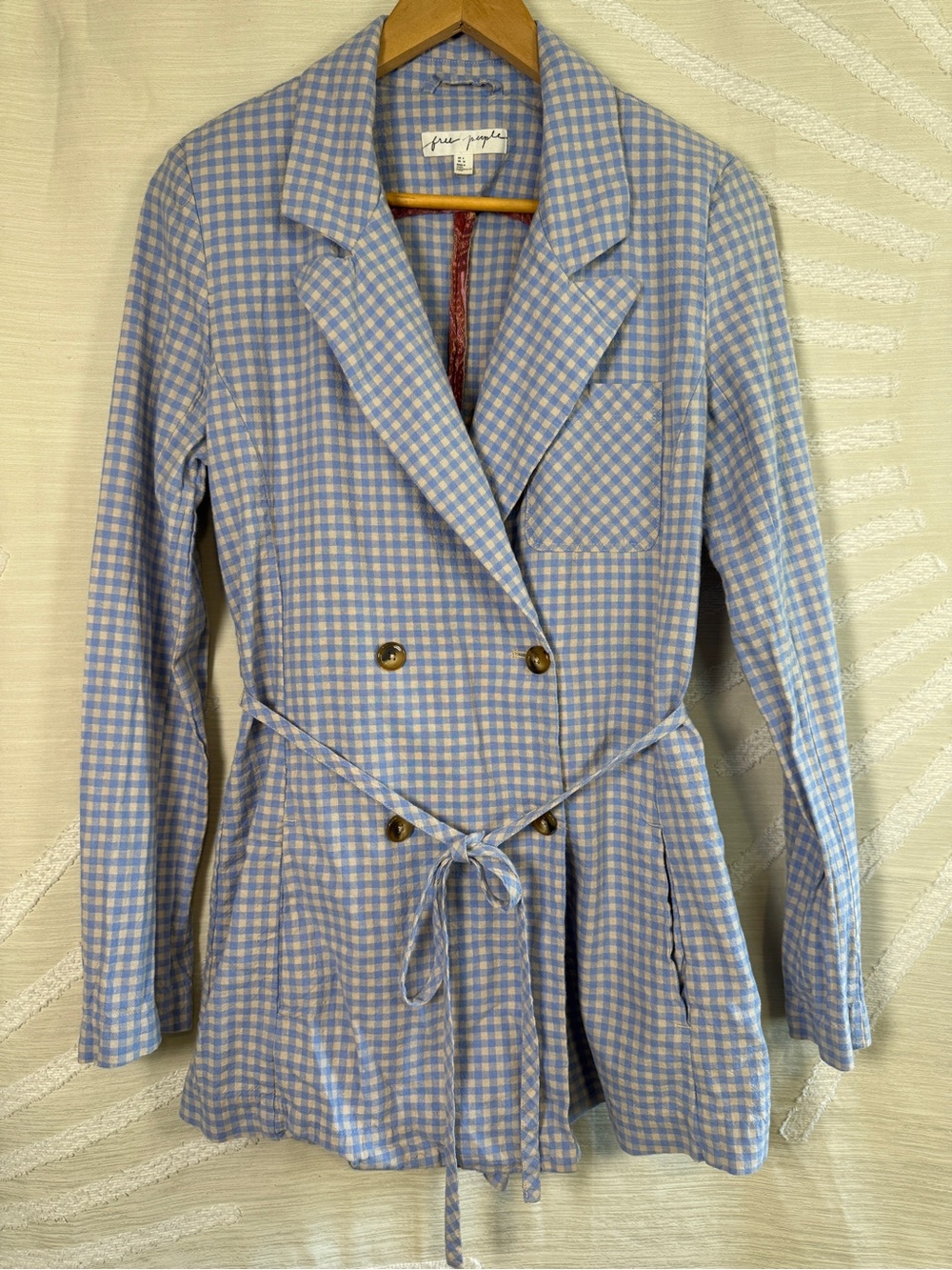 Free People Sweet & Salty Gingham Romper Women’s Size 6 Blue Linen Blend - Picture 2 of 9
